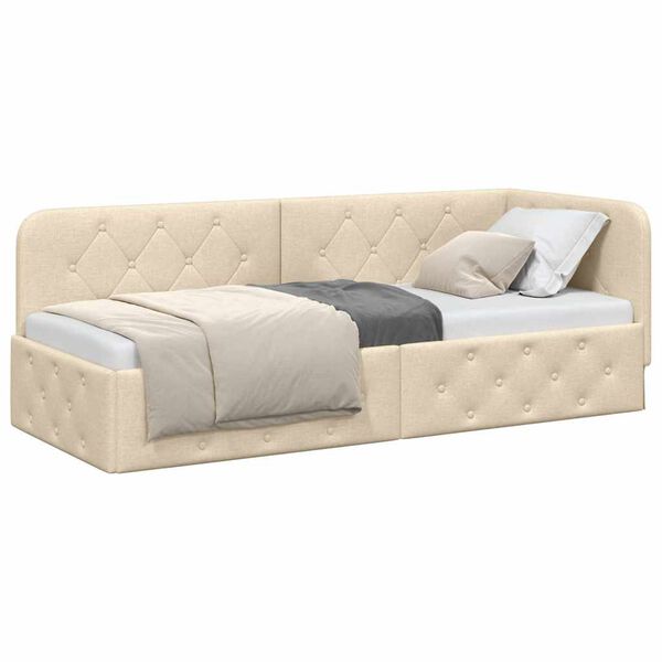 vidaXL Estrutura de Cama de Canto Creme 80 x 200 cm tecido