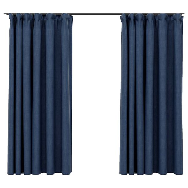 vidaXL Cortinas opacas aspeto linho c/ ganchos 2 pcs 140x175 cm azul