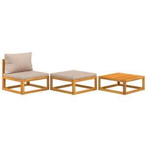 vidaXL 3 pcs conjunto lounge de jardim c/ almofad&otilde;es ac&aacute;cia maci&ccedil;a