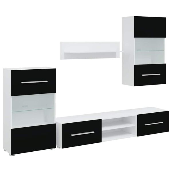 vidaXL Móveis TV de 5pcs iluminação LED madeira trabalhada preto mate