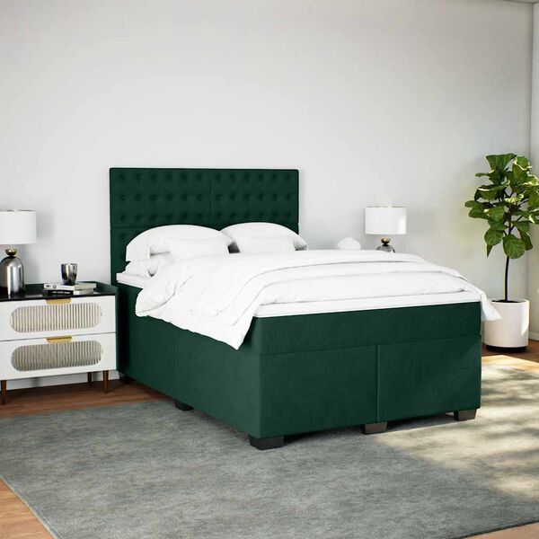 vidaXL Cama com molas/colch&atilde;o 140x190 cm veludo verde-escuro