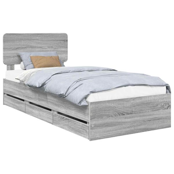 vidaXL Estrutura da Cama Sonoma cinza 75 x 190 cm Madeira engenheirada