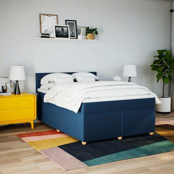 vidaXL Cama com molas/colch&atilde;o 140x190 cm tecido azul