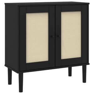 vidaXL Aparador SENJA aspeto de vime 80x35x80 cm pinho maci&ccedil;o preto