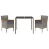 vidaXL 3 pcs conjunto de jantar p/ jardim c/ almofad&otilde;es vime PE cinza