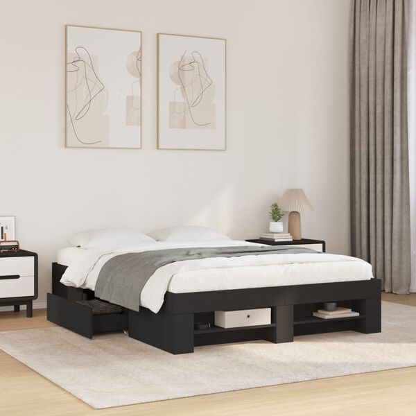 vidaXL Estrutura de cama 135x190 cm derivados de madeira preto