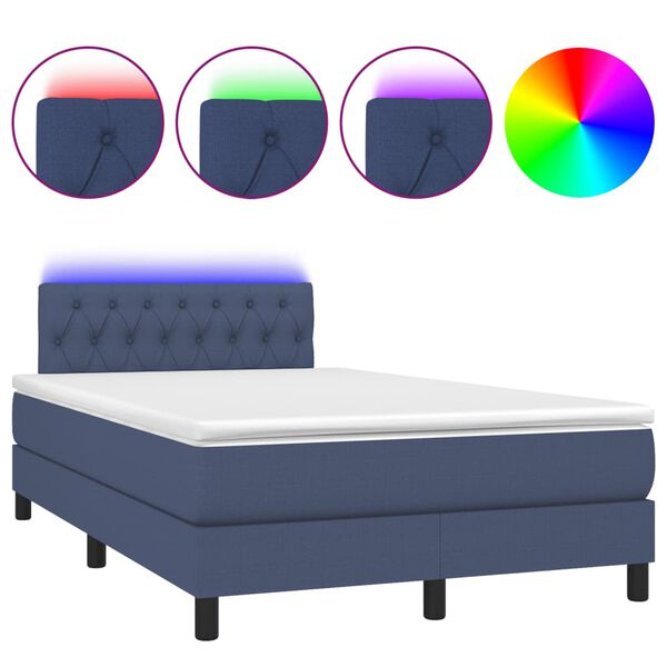 vidaXL Cama box spring c/ colch&atilde;o e LED 120x190 cm tecido azul