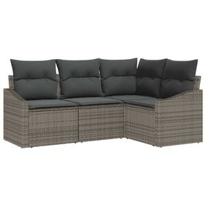 vidaXL Conjunto de Sof&aacute; de Jardim com almofada 4 pcs Cinzeto vime PE