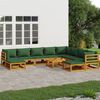vidaXL 11 pcs conj. lounge jardim madeira c/almofad&otilde;es verdes