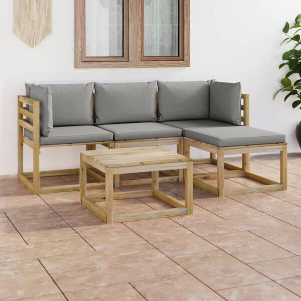 vidaXL 5 pcs conjunto lounge de jardim c/ almofad&otilde;es cinzentos
