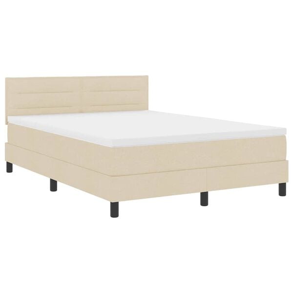 vidaXL Cama Box com colch&atilde;o com led Creme 160 x 200 cm tecido