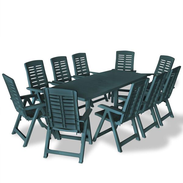 vidaXL Conjunto de jantar para exterior 11 pcs pl&aacute;stico verde