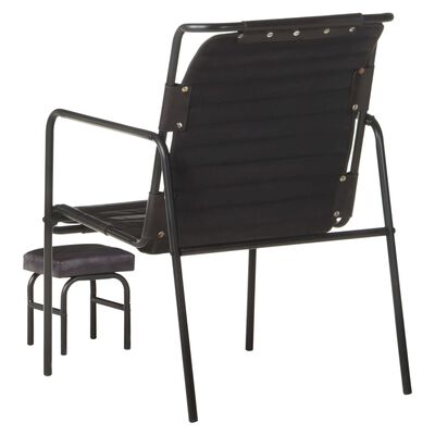 vidaXL Cadeira com braços e apoio de pés couro genuíno preto