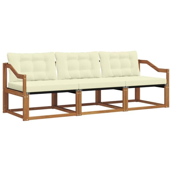 vidaXL Conjunto de Sof&aacute;s para Exterior 3 pcs Natural e Creme