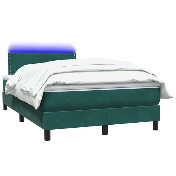 vidaXL Cama box spring c/ colch&atilde;o e LED 120x210 cm veludo verde-escuro