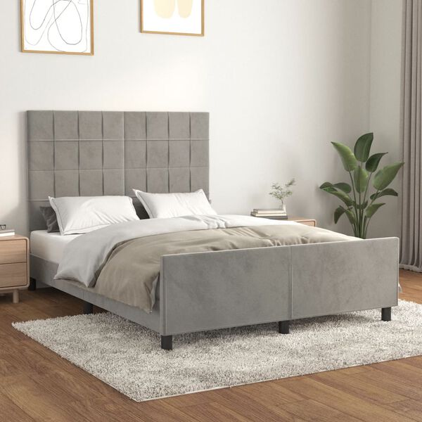 vidaXL Estrutura de cama sem colch&atilde;o 140x190 cm veludo cinzento-claro