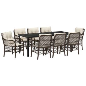 vidaXL Conjunto de Jantar para Jardim 9 pcs Castanho vime PE