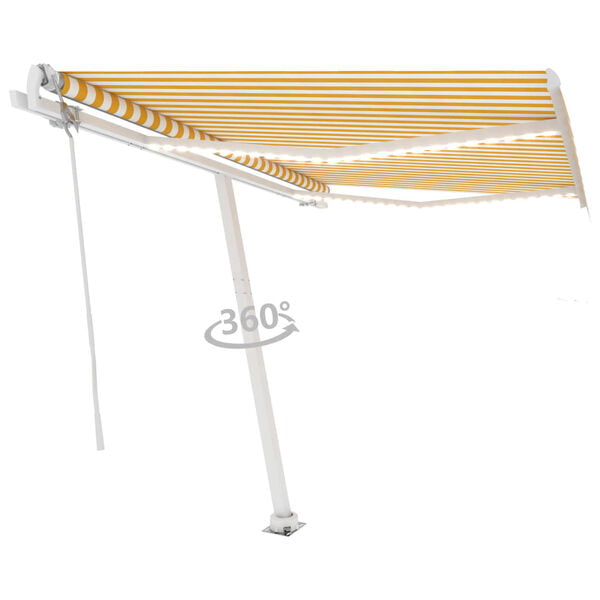 vidaXL Toldo autom&aacute;tico LED e sensor de vento 300x250cm amarelo/branco