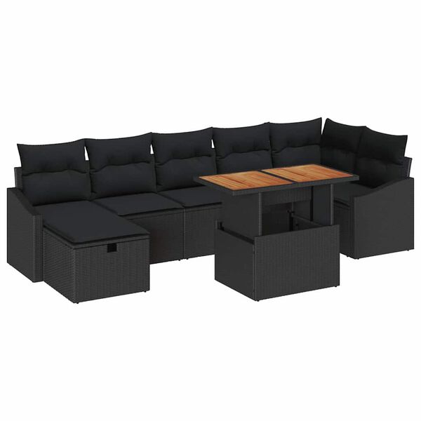 vidaXL Conjunto de Sof&aacute; de Jardim 8 pcs Preto vime PE