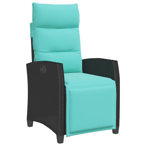 vidaXL Cadeira de jardim reclin&aacute;vel com mesa de apoio vime PE preto