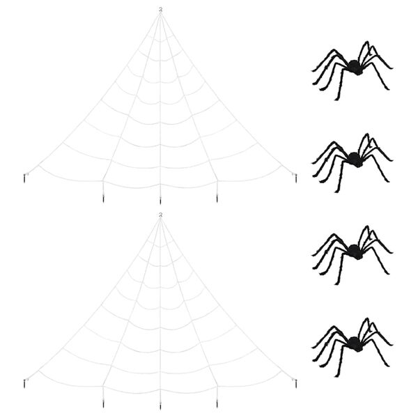 vidaXL Decora&ccedil;&atilde;o de Aranha de Halloween com Teias 4 pcs Preto e branco