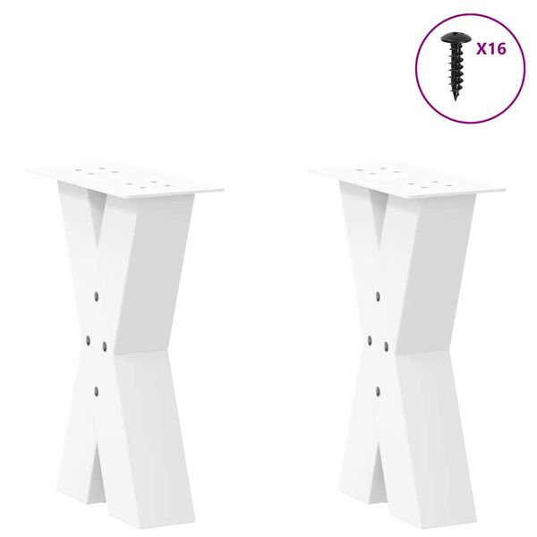 vidaXL P&eacute;s para mesa de centro em formato de X, 2 pe&ccedil;as, branco, 38x(42-43) cm, a&ccedil;o