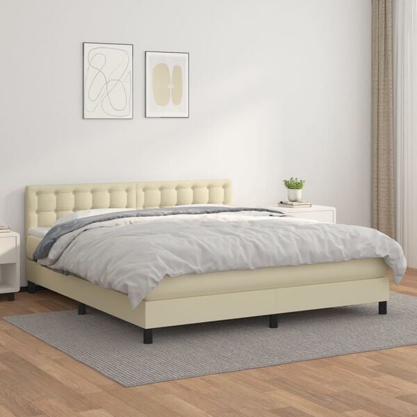 vidaXL Cama com molas/colch&atilde;o 180x200 cm couro artificial cor creme