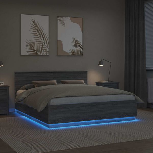 vidaXL Estrutura da Cama Cinza Sonoma 200 x 200 cm Madeira processada