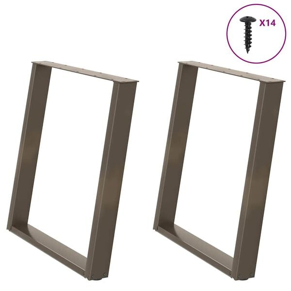 vidaXL P&eacute;s para mesa de jantar em formato de U, 2 pe&ccedil;as, a&ccedil;o natural, 80x(72-73) cm, a&ccedil;o