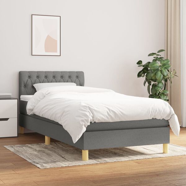 vidaXL Cama com molas/colch&atilde;o 90x190 cm tecido cinza-escuro