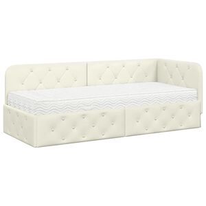 vidaXL Estrutura de Cama de Canto com colchão Creme 80 x 200 cm Veludo