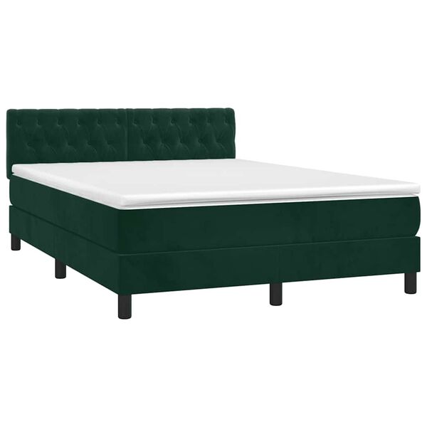 vidaXL Cama com molas/colch&atilde;o 140x190 cm veludo verde-escuro