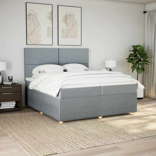 vidaXL Cama com molas/colch&atilde;o 200x200 cm tecido cinza-claro
