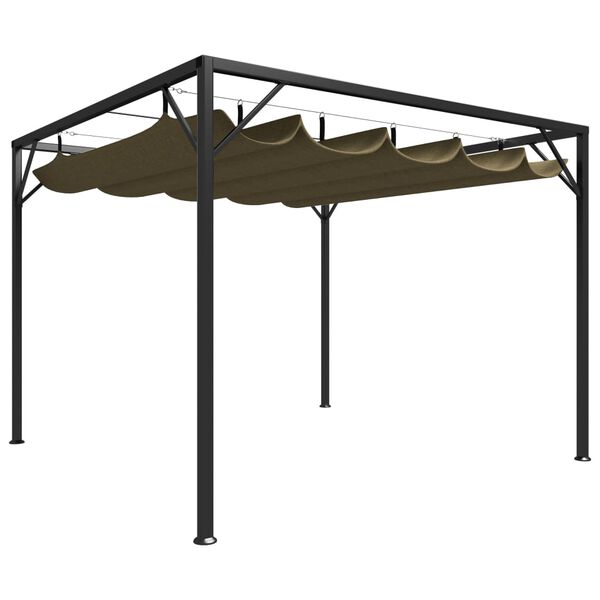 vidaXL Gazebo jardim telhado retrátil 3x3 m 180 g/m² cinza-acastanhado