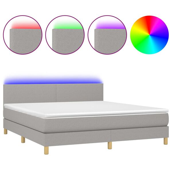 vidaXL Cama box spring c/ colch&atilde;o e LED 160x200 cm tecido cinza-claro