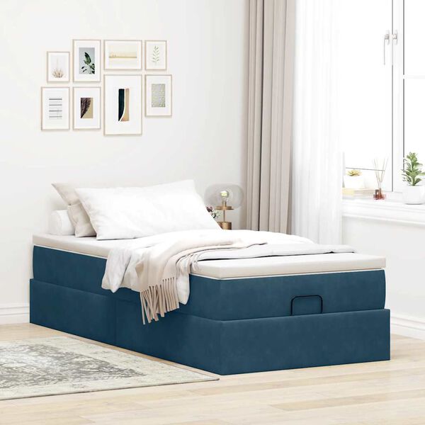 vidaXL Estrutura cama otomana colch&atilde;o 80x200 cm veludo azul escuro