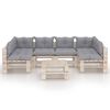 vidaXL 7 pcs conj. lounge de paletes p/ jardim com almofad&otilde;es pinho
