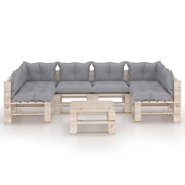 vidaXL 7 pcs conj. lounge de paletes p/ jardim com almofad&otilde;es pinho