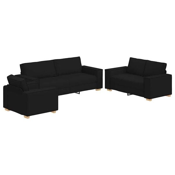 vidaXL Sof&aacute; 3 pcs Preto 220 x 80 x 84 cm Tecido de mistura de linho