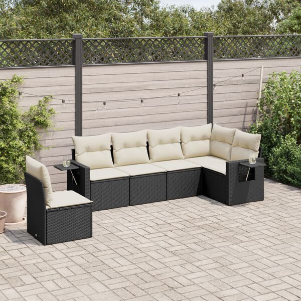 vidaXL 6 pcs conjunto sof&aacute;s de jardim c/ almofad&otilde;es vime PE preto