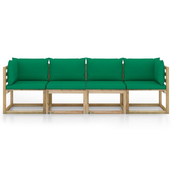 vidaXL Sof&aacute; de jardim com 4 lugares almofad&otilde;es verde