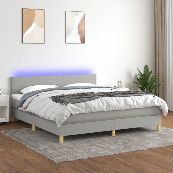vidaXL Cama box spring c/ colch&atilde;o e LED 160x200 cm tecido cinza-claro