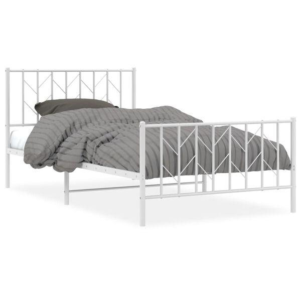 vidaXL Estrutura de cama com cabeceira e p&eacute;s 107x203 cm metal branco