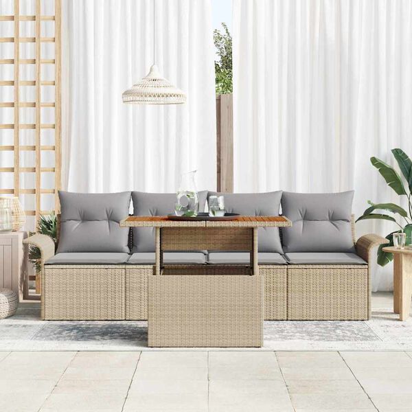 vidaXL Conjunto de Sofá de Jardim 5 pcs Bege Rattan Sintético