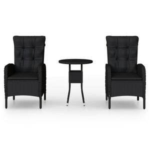 vidaXL 3 pcs conjunto de bistr&ocirc; para jardim vime PE preto