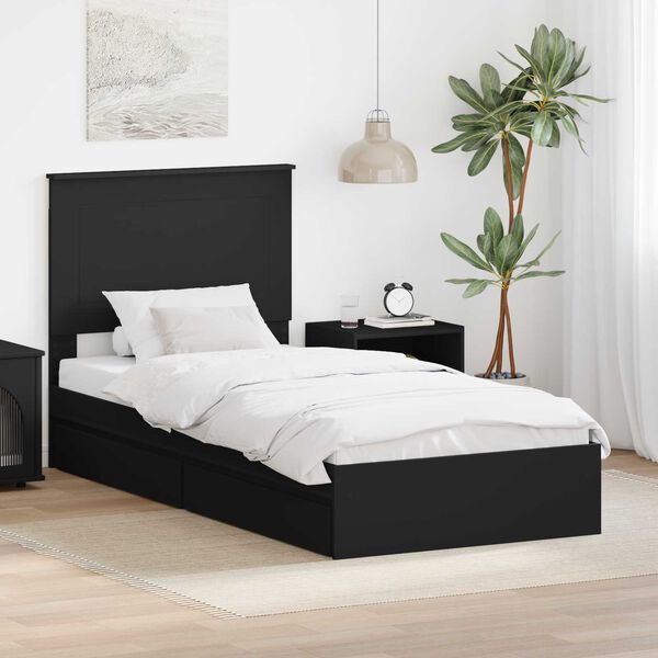 vidaXL Cama com Armazenamento Preto 100 x 200 cm Madeira processada