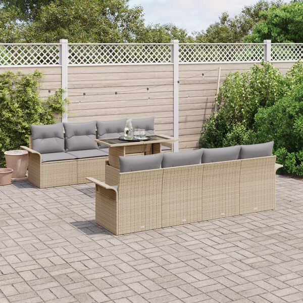 vidaXL Conjunto de Sof&aacute; de Jardim com almofada 9 pcs Bege vime PE