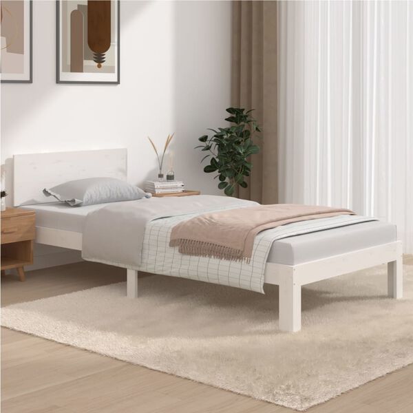 vidaXL Estrutura de cama 90x200 cm pinho maci&ccedil;o branco