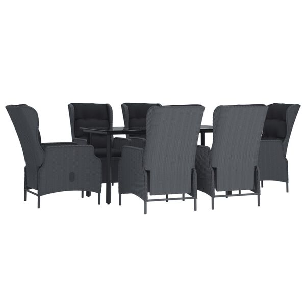 vidaXL 7 pcs conjunto de jantar p/ jardim vime PE cinzento-escuro