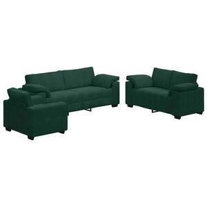 vidaXL Conjunto de sof&aacute; de 3 pe&ccedil;as com almofadas em veludo verde escuro